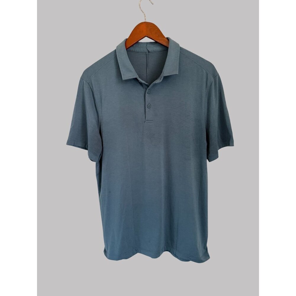 Lululemon Mens Polo Shirt Blue Gray Short Sleeve Lightweight Casual Size L